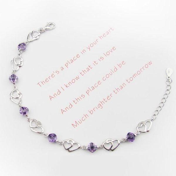 

charm bracelets fashion elegant bracelet for women jewelry natural purple double love heart to cute bangle, Golden;silver