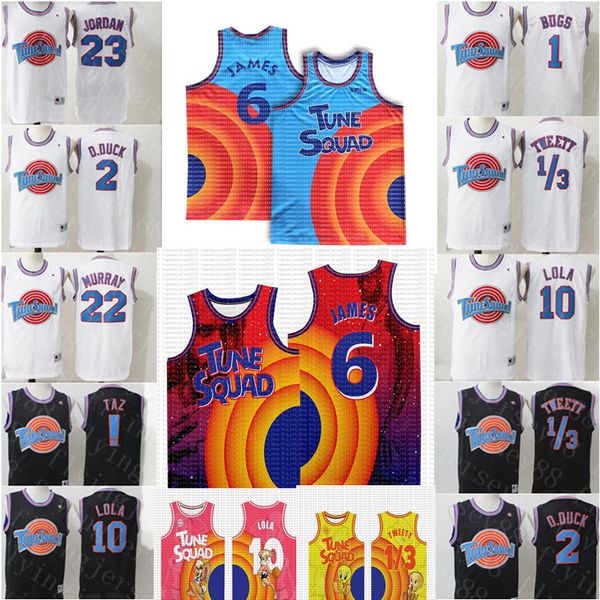 

space jam james jersey movie 23 michael 1 bugs bunny taz 13 tweety 22 bill murray 10 lola 2 d.duck basketball jerseys, Black;red