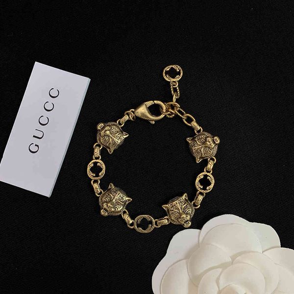 

special offer 70% off luxury jewelry gujia 2021 new worn tiger head double letter net red temperament women's brass bracelet 25ov, Silver
