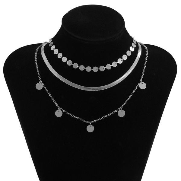 

disc pendant necklaces temperament personality multilayer elegant snake ancient clavicle chain simple wild trend geometric thin chains neckl, Silver