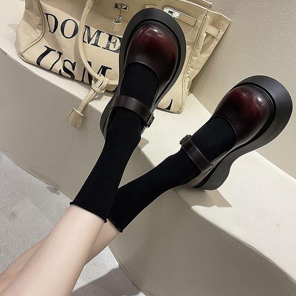 

japanese fashion thick-soled trend british style simple casual single shoes women's platform women chunky sneakers dress, Black