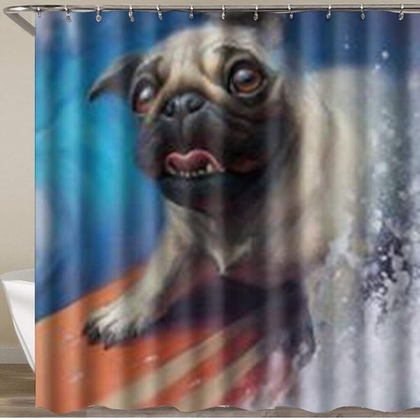 

shower curtain,pug dog with fearful expression,polyester fabric waterproof bath curtains hooks included - 72 x 72 inches