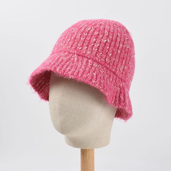 

wide brim hats 2021 autumn mixed color bucket hat women korean simple fashion knitted basin winter warm fisherman, Blue;gray