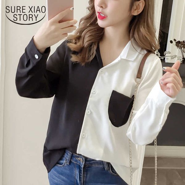 

women blouse shirts long sleeve fashion v neck women and blouses patchwork causal blusa packet female clothing 1246 40 210528, White