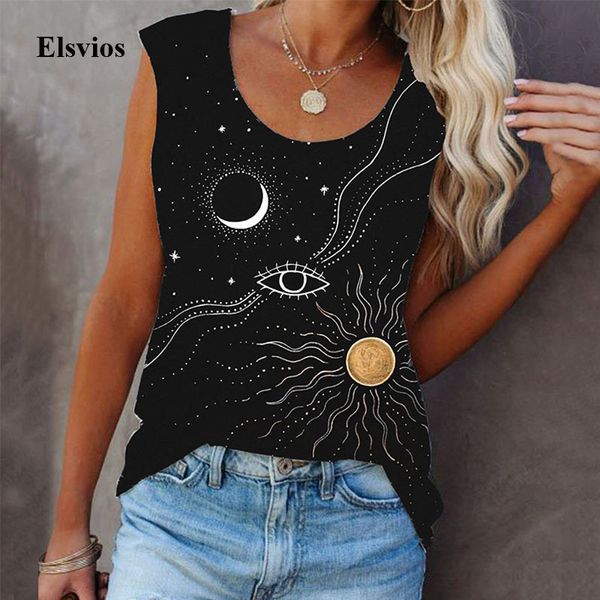 

women's t-shirt vintage o neck sleeveless loose tee shirt women fashion art landscape printed t shirts summer casual vest str, White