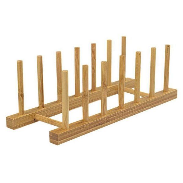 

grids kitchen dish storage tray shelf bamboo holder plate bracket drainer & organization