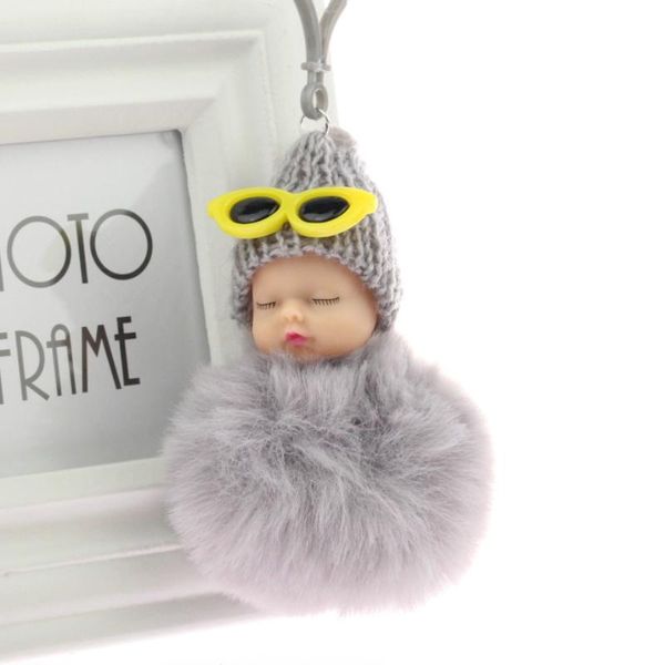 

keychains cool sunglasses baby pompom keychain shape lovely fur ball car keyring women key holder pendant jewelry, Silver