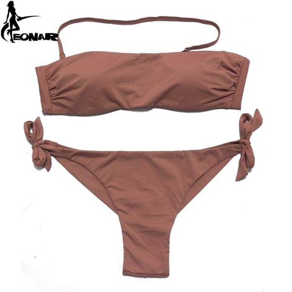 Eonar Bikini Mulher sólida Swimsuit Brazilian Cut Bottom Set Push Up Swimwear Femme Ternos Banheira Sport Sport Beach Wear 210621