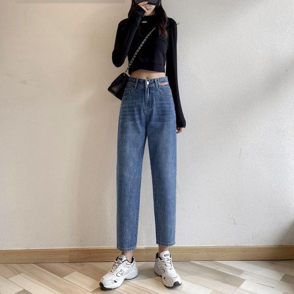 

women's jeans stretch high waist women 2021 skinny slim fashion washed trousers female denim pencil pants elastic streetwear ninth, Blue