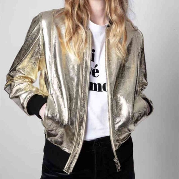 

women's jackets o-neck zipper golden jacket autumn winter ladies simple long sleeve female fashion short coat with pockets czj4, Black;brown