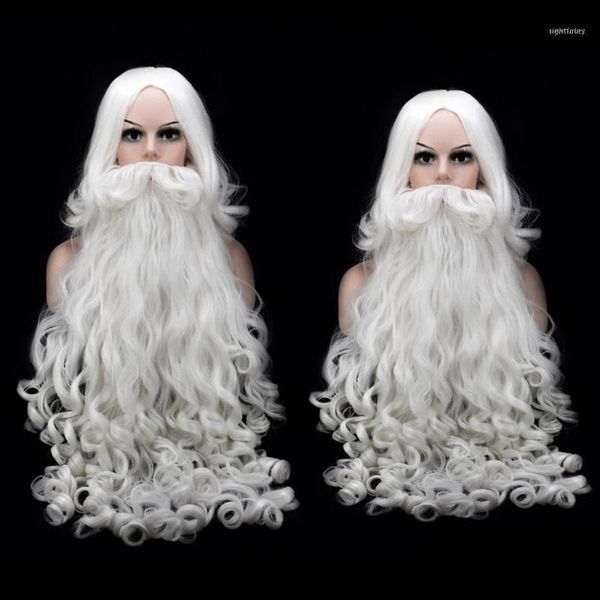 

christmas decorations 1pcs santa claus white curly beard + wig for fancy dress cosplay role play party costume accessories1