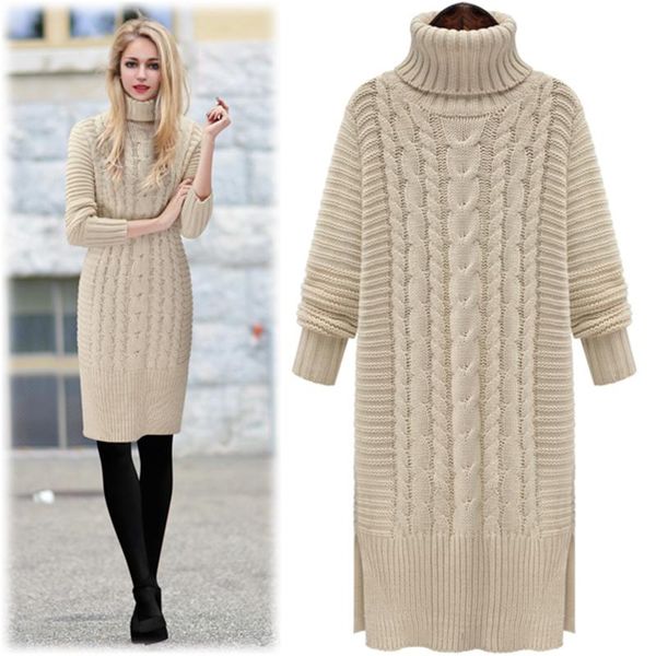 

women's sweaters autumn and winter mid-length turtleneck sweater loose long-sleeved thickened twist slim knit bottoming shirt fashion, White;black