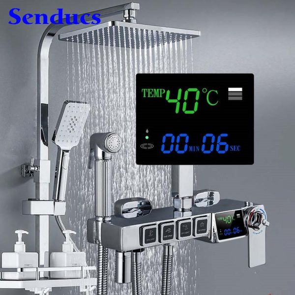 

thermostatic shower set polished chrome bathroom system brass bathtub mixer faucet rainfall digital sets