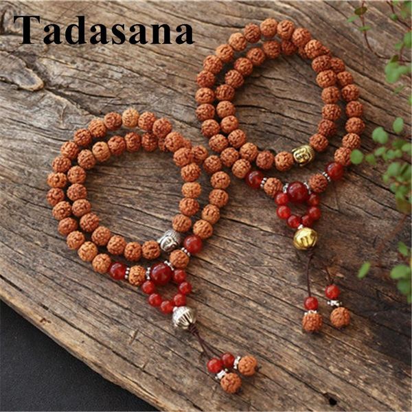 

charm bracelets 8mm buddha bodhi mala red agates beads natural rudraksha tibetan lutos prayer jewelry handmade men bracelet women, Golden;silver