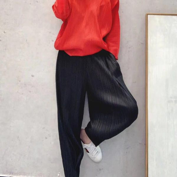 

women's pants & capris miyake folds summer plus size thin feet radish loose harem women lan, Black;white