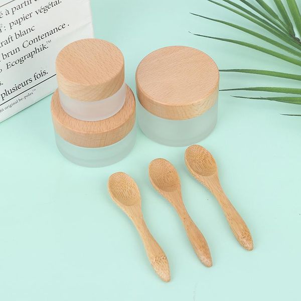 

storage bottles & jars 15g 30g 50g frost glass bottle plastic bamboo lid jar empty cream cosmetic packaging container with spoon
