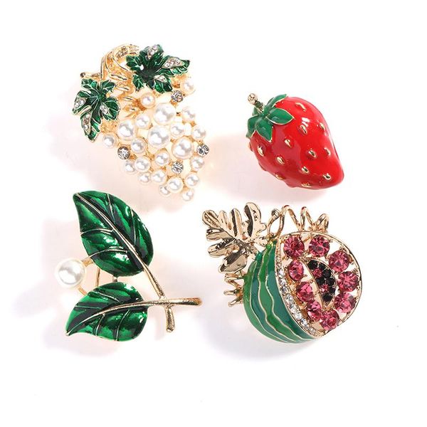

pins, brooches fruit grape strawberry wateremelon pearl rhinestone enamel pin women men weddings office causal pins gifts, Gray