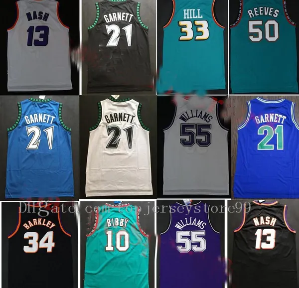 Vintage College Basketball Jersey Charles 34 Barkley Jerseys Grant Steve 13 Nash Kevin 21 Garnett 33 Hill Ason 55 Williams Mike10 Bibby 50 Reeves Tamanho S-2XL