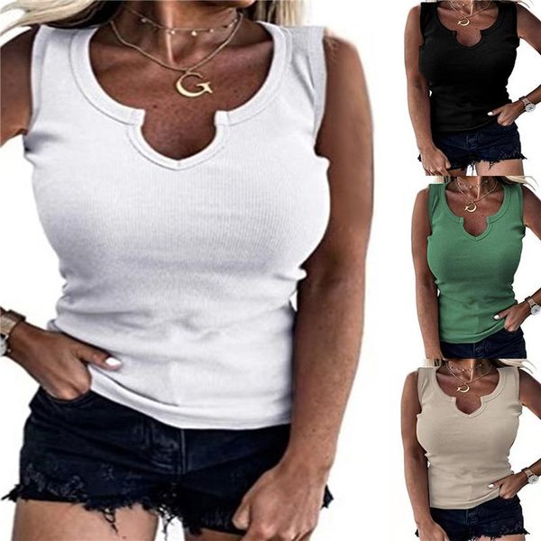 

women's tanks & camis 2021 summer fashion tight fitting threaded casual v-neck sleeveless vest t-shirt women plus size tank female clo, White