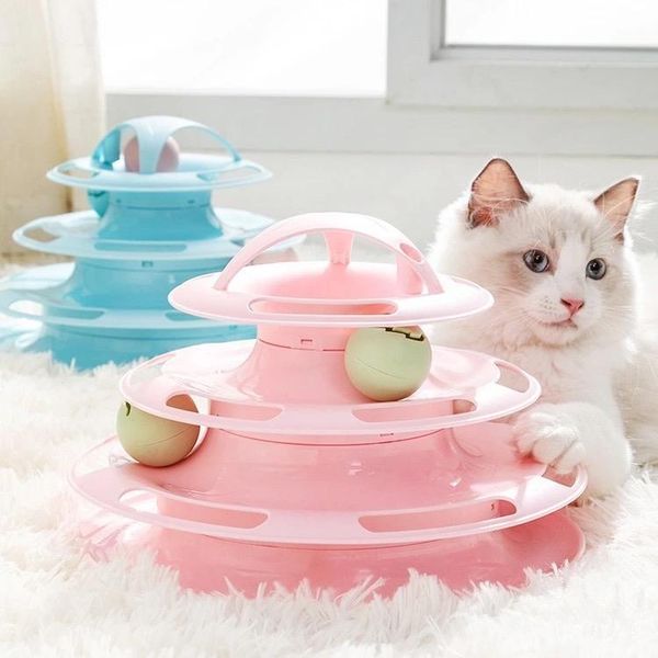 

cat toys funny interactive 4-layer turntable toy catching ball game 4-level tower tracks