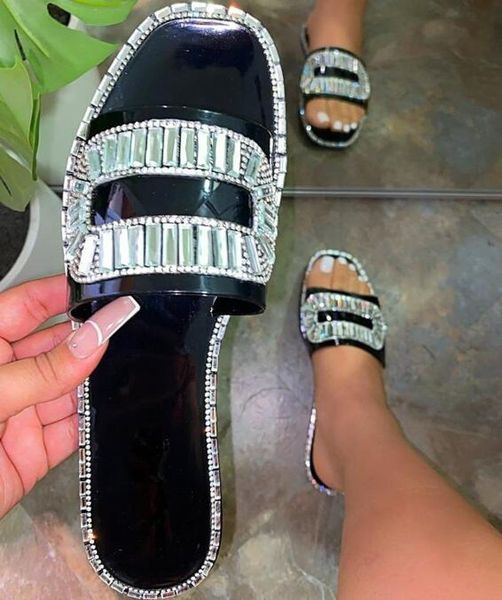 

women transparent rhinestone double-layer platform waterproof outdoor beach sandals casual all-match slippers, Black