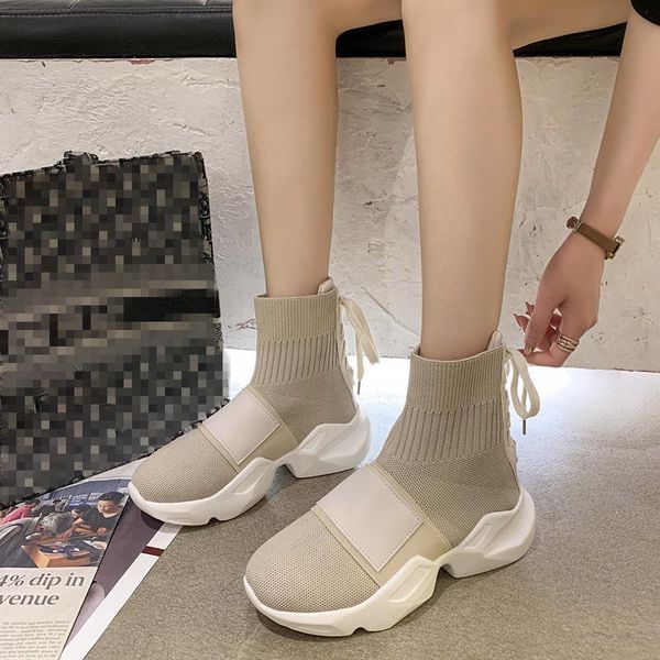 

boots 2021 casual sneakers for women vulcanized shoes female socks trainers stretch platform zapatos de mujer, Black
