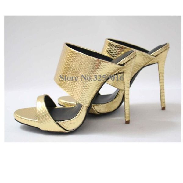 

dress shoes slip-on slipper high heels stiletto heel thin pumps women gold pattern leather sliver black slippers