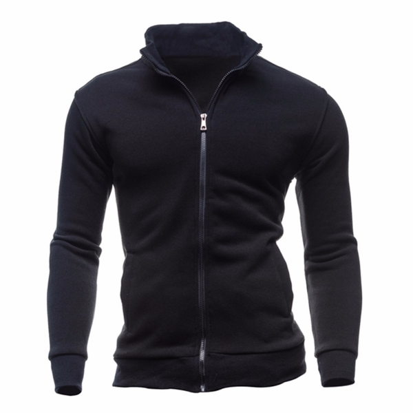

men's hoodies & sweatshirts sweater zipper stand collar coat solid color cardigan hoodie, Black
