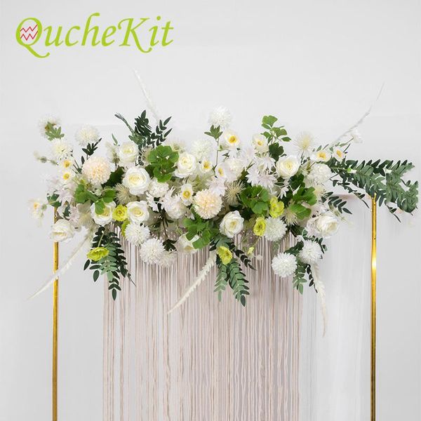 

decorative flowers & wreaths artificial flower row wedding iron arch backdrop stage road lead rose peony christmas party background