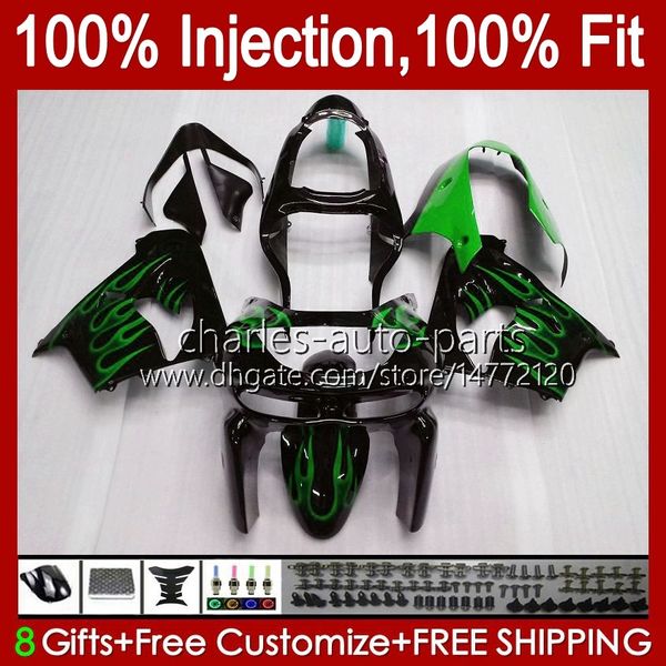 Spritzguss-Verkleidungen für KAWASAKI NINJA ZX9 R ZX 9R 9 R 900 CC 98-99 Karosserie-Kit 17Nr. 42 ZX900 ZX9R 98 99 00 01 ZX-900 900CC ZX-9R 1998 1999 2000 2001 OEM-Karosserie grüne Flammen