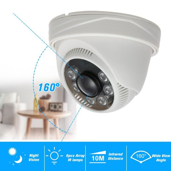 

dome cctv camera 2.0mp 1.8mm 6pcs array ir lamps night vision ir-cut indoor home security pal system ip cameras