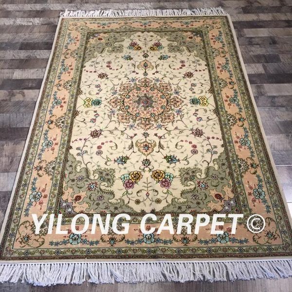 

carpets yilong 4'x6' persian design comfortable wool silk rug handknotted oriental green carpet (wy2093s4x6)