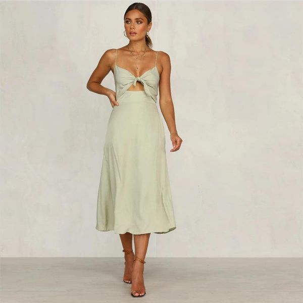 

summer temperament cotton women's sling straps sleeveless mid-length dress solid color casual dresses, Black;gray