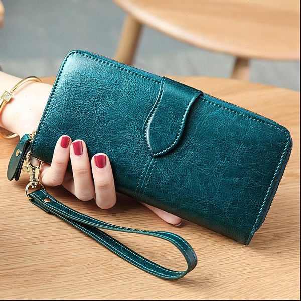 

womens wallet vintage oil wax leather card holder ladies wristband coin purse brand female clutch phone pocket money bag, Red;black