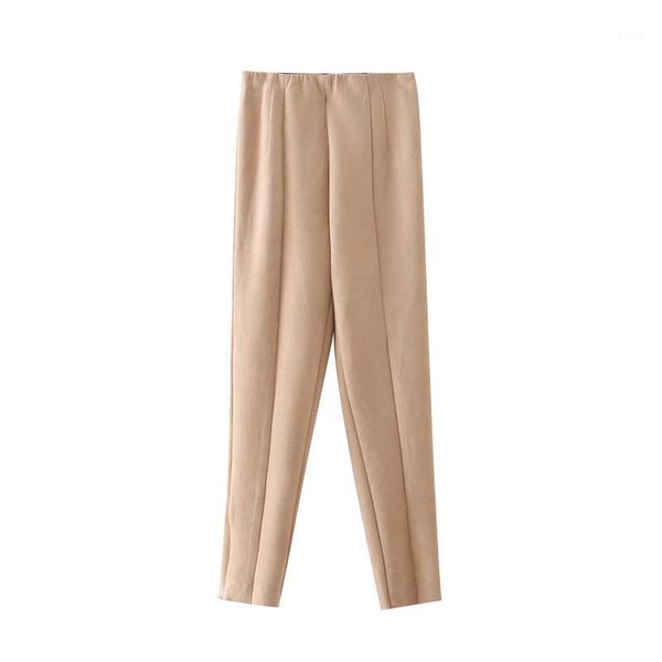 

women's pants & capris women's women 2022 fashion faux suede slim side zipper trousers retro high waist hem split streetwear, Black;white