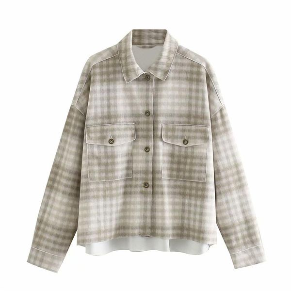 

evfer women stylish plaid oversize long jackets outwear ladies fashion single breasted khaki loose shirt jacket chic girl coats women's, Black;brown
