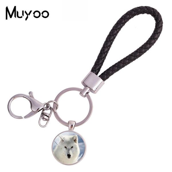 

keychains 2021 arctic wolf leather rope keychain art round key ring glass dome cabochon po jewelry, Silver