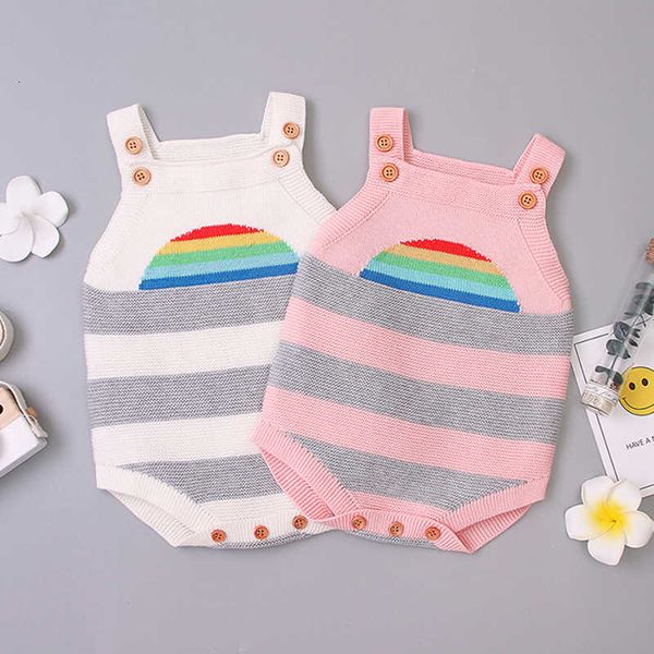 

autumn girls triangle infant romper newborn baby boy girl clothes stripe rainbow knitting rompers black friday yx89, Blue