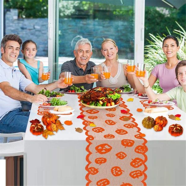

table cloth halloween pumpkin head lace runner set orange party decoration for holiday birthday home