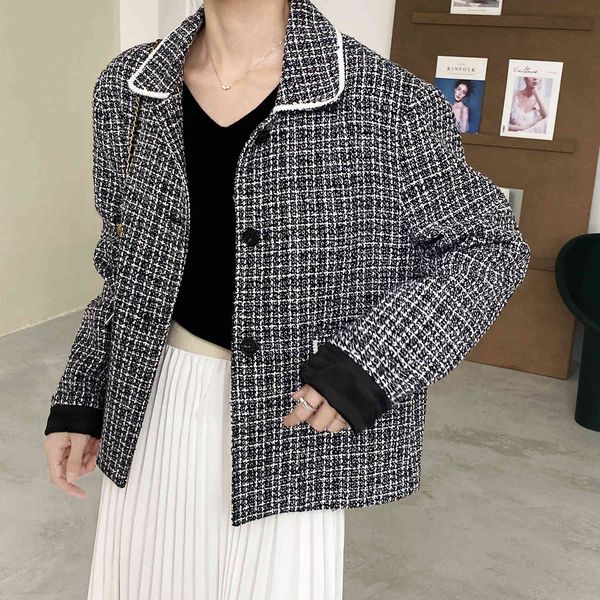 

women's jackets only woman's breasted coat 2021 autumn retro-lapel thin tweed loose, Black;brown