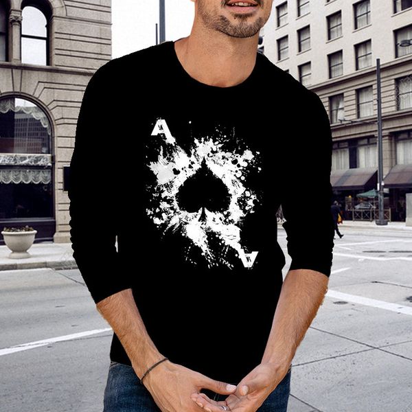

long sve t-shirt men's autumn new round neck men's clothing trend men's cotton t-shirt, White;black