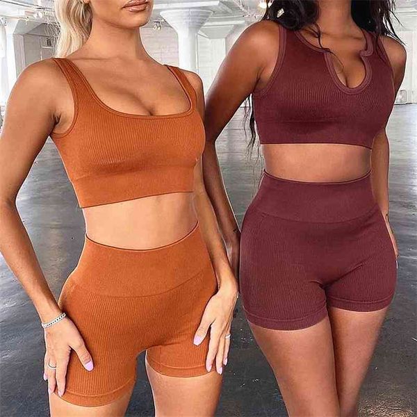 

seamless sport set women two piece 2pcs crop bra shorts workout outfit fitness wear run gym suit female yoga sets clothes 210821, Gray