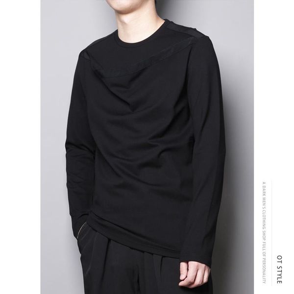 

men's t-shirts personality dark yamamoto style design stitching discount undershirt long sleeve t-shirt hoodie, White;black