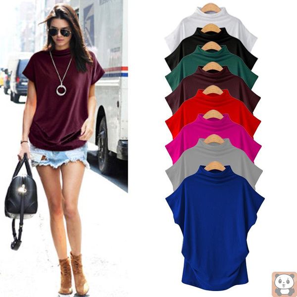 

plus size women's turtleneck batwing sleeve short t-shirt all-match beautiful, White