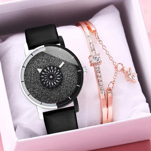 

wristwatches 2021 women turnable second hand starry sky watch luxury leather quartz relogio feminino montre femme, Slivery;brown