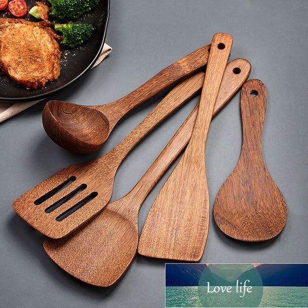 Utensílios de cozinha Conjunto de utensílios de cozinha de madeira Long Spatula Arroz Scoop Scoop de carne de legumes Misturando colheres para ferramentas de cozinha panela antiaderente