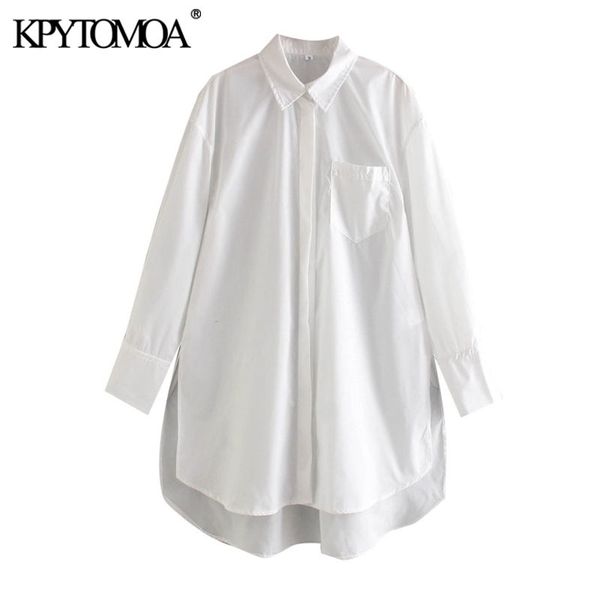 

women fashion with pockets oversized asymmetry blouses vintage long sleeve button-up female shirts chic overshirts 210416, White