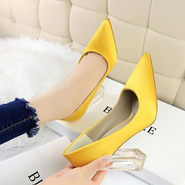 

dress shoes large size 34-43 woman pumps transparent pu heel wedding women's concise silk shallow high heels female office, Black