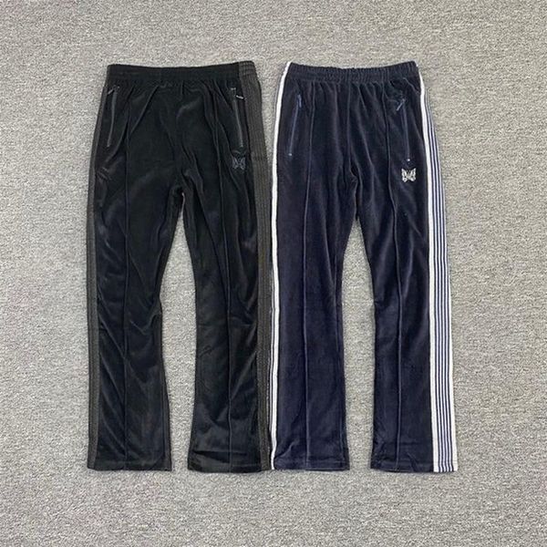 

men's pants needles men women velvet awge sweatpants butterfly embroidered trousers clothing mens, Black