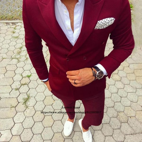 

men's suits & blazers classic slim fit mens double breasted 2 piece jacket pants set wedding groom tuxedo formal business blazer terno, White;black